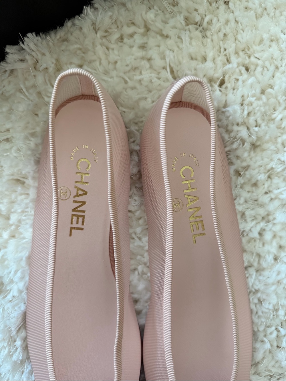 CHANEL Mesh Grosgrain CC Cap Toe Ballerina Flats 39.5 Light Pink Dark Pink - Picture 3 of 7